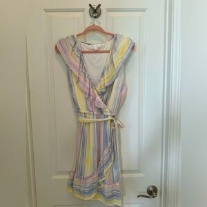 New Lauren Conrad pastel striped ruffle dress tie belt
